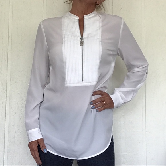MICHAEL KORS WHITE TUXEDO BIB BLOUSE MEDIUM - Picture 7 of 16